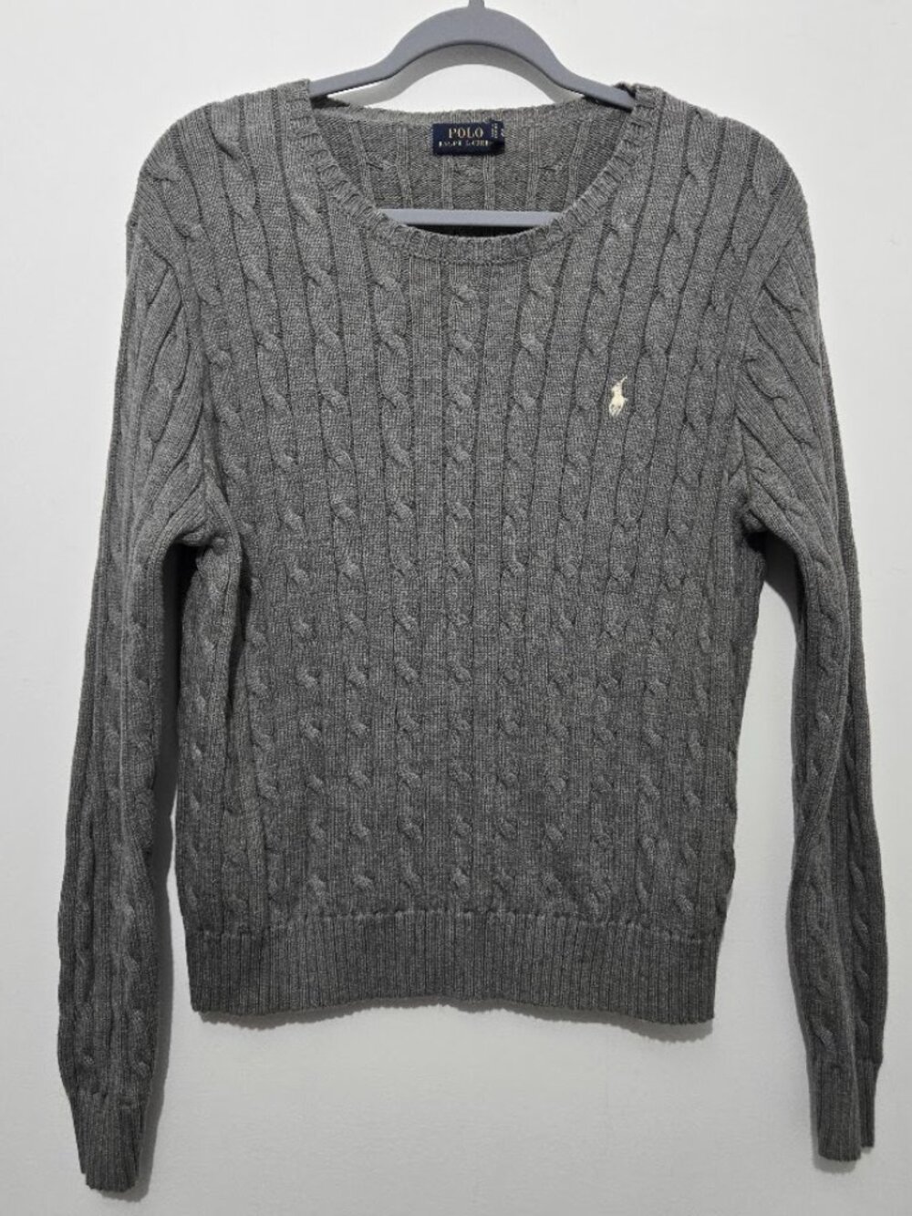 Polo Ralph Lauren Womens XL Cable Knit Fisherman Sweater Crew Neck Tennis Prep